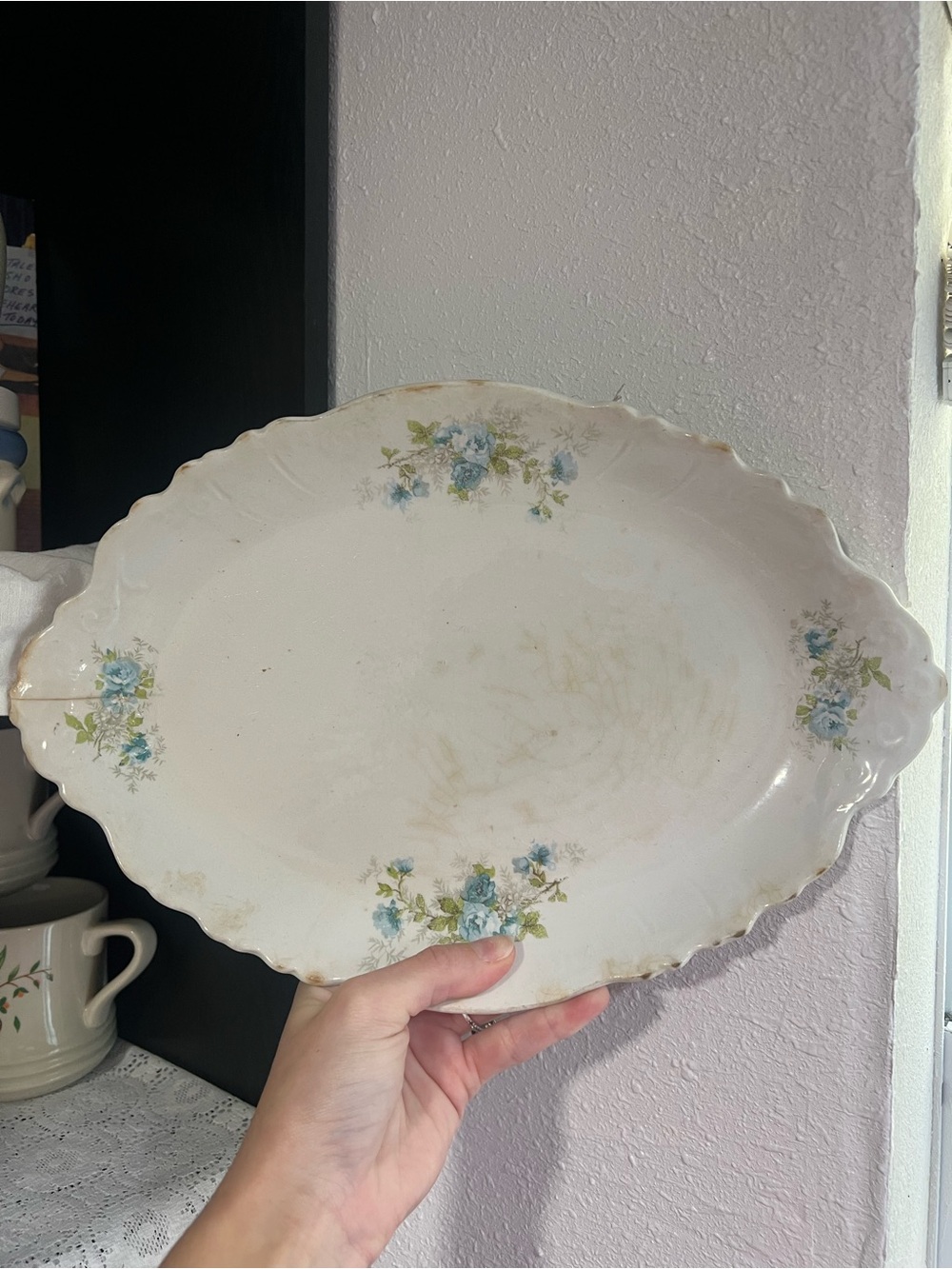 Antique Ironstone Blue Floral Serving Platter